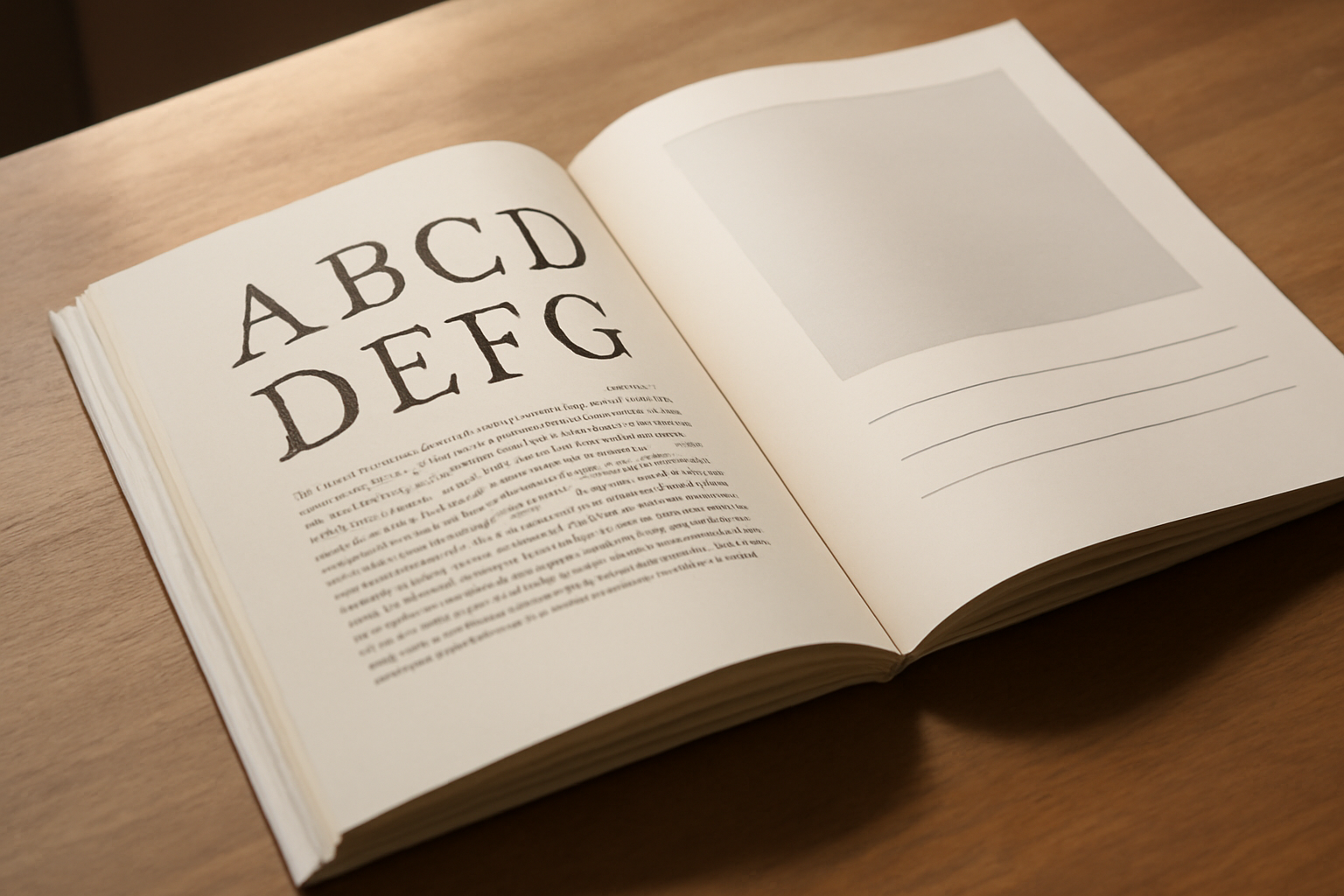 Dua buku desain terbuka menampilkan perbandingan tipografi serif dan sans serif